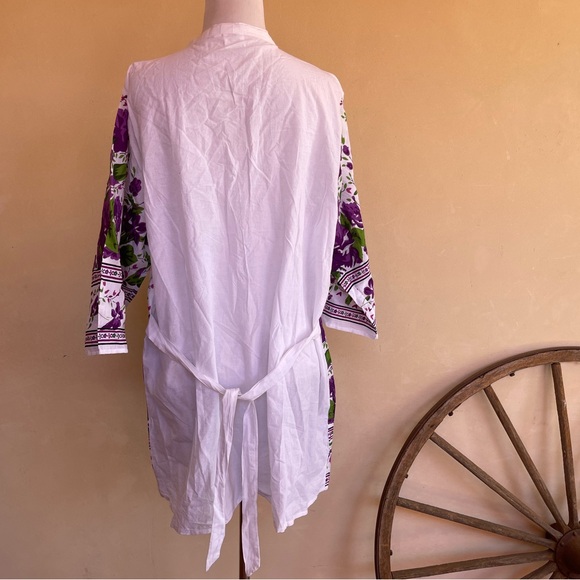 ASHA Violet Flowers Button Front Tunic Top, Dress or Swim Suit Cover EU-42 US-12 - Picture 3 of 13